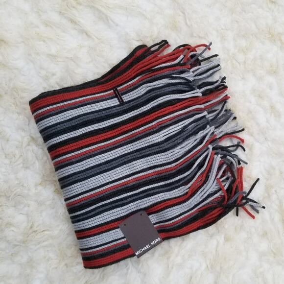 Gray Orange Striped Scarf Michael Kors Designer Accessory Fall Winter NWT - Picture 4 of 6